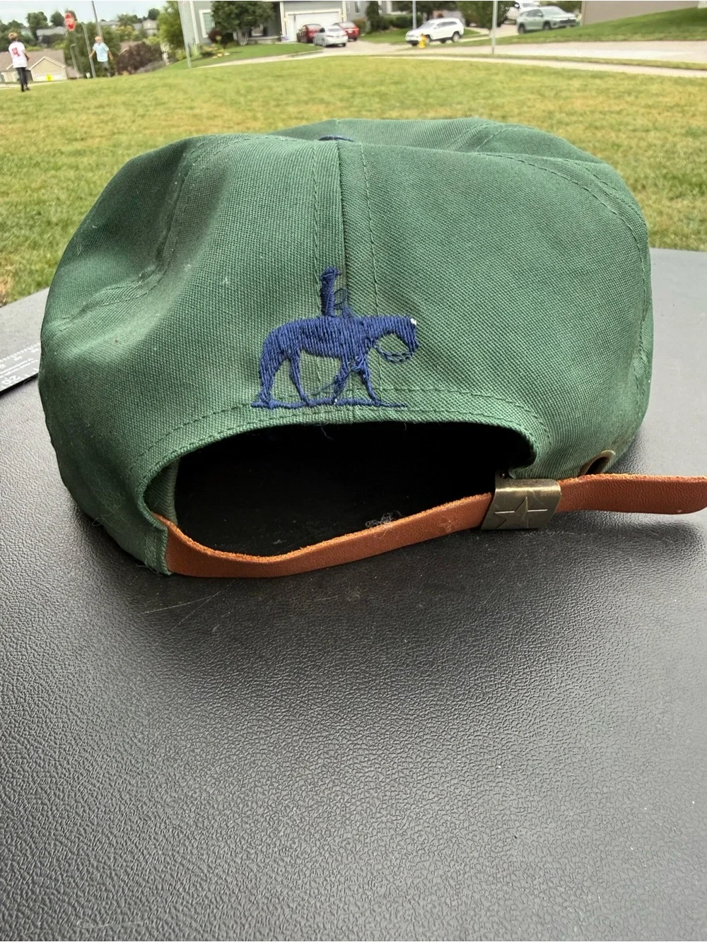Vintage Show String Deck of Stars Green and Navy Rope-Trim Hat